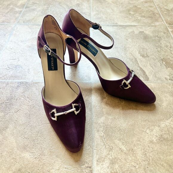 Vtg Y2K Colin Stuart Satin Heels 7.5 Purple Iridescent Prom Formal Wedding Glam - Picture 2 of 6